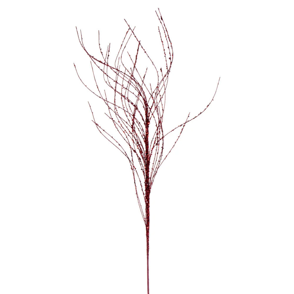 Vickerman QG221065 37" Burgundy Wavy Twig Glitter Spray 6 Per Bag.