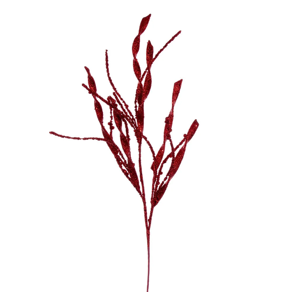 Vickerman QG223303 34" Red Wavy And Spiral Glitter Spray 6 Per Bag.
