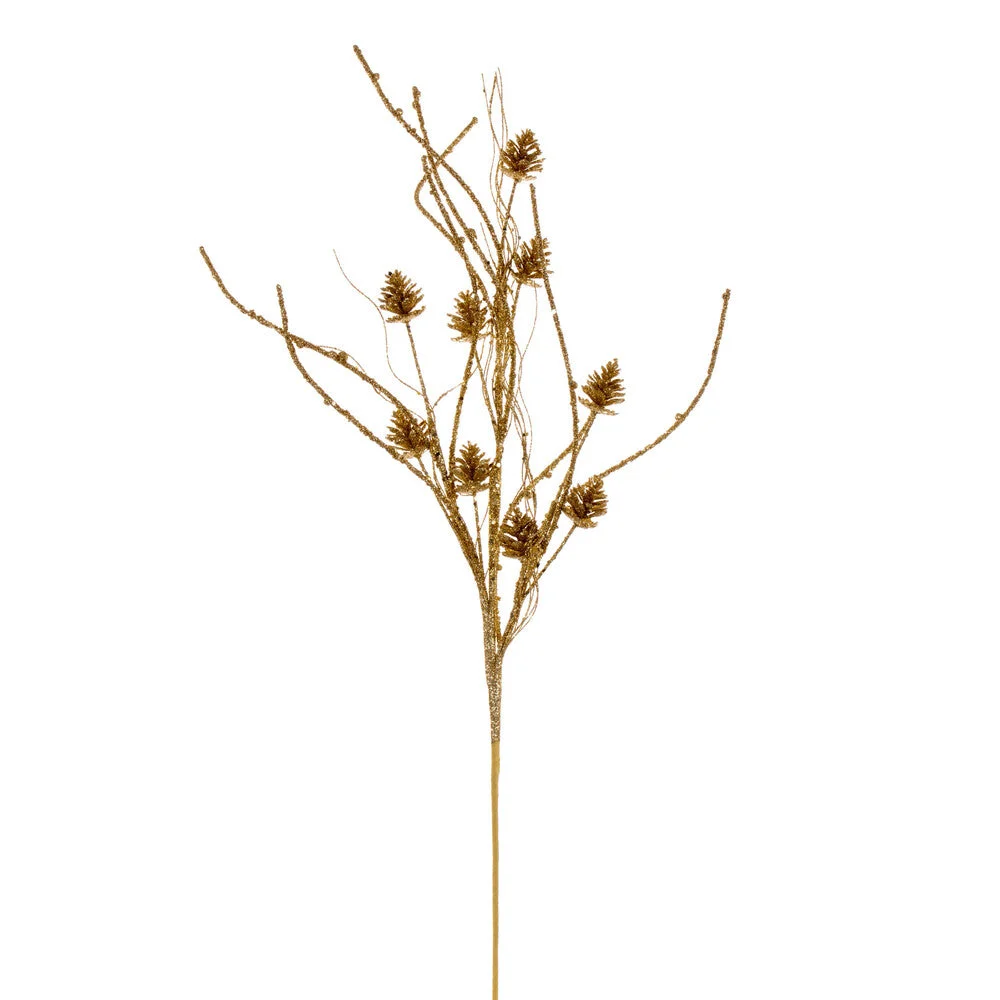 Vickerman QG224008 32" Gold Mini Pinecone Twig Glitter Spray 6 Per Bag.