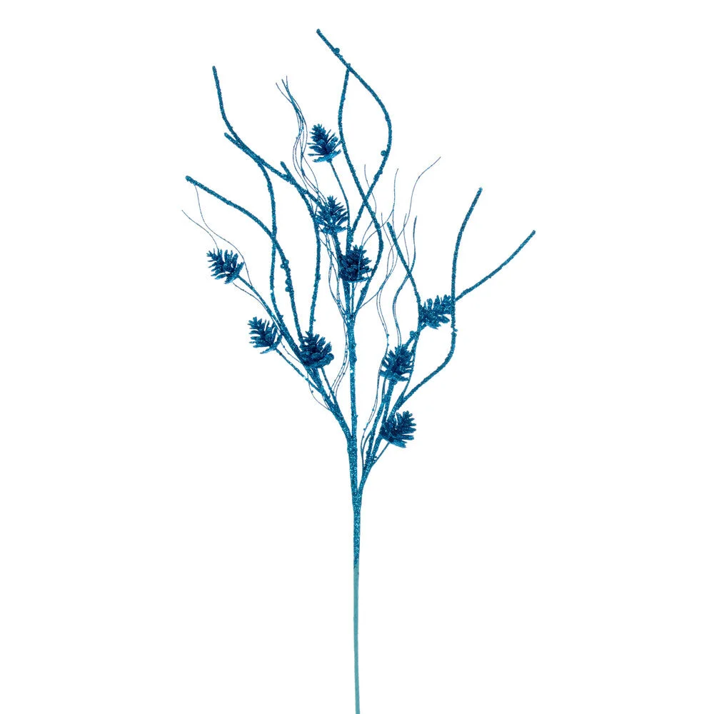 Vickerman QG224012 32" Turquoise Mini Pinecone Twig Glitter Spray 6 Per Bag.