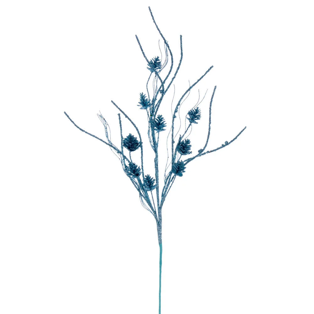 Vickerman QG224032 32" Baby Blue Mini Pinecone Twig Glitter Spray 6 Per Bag.