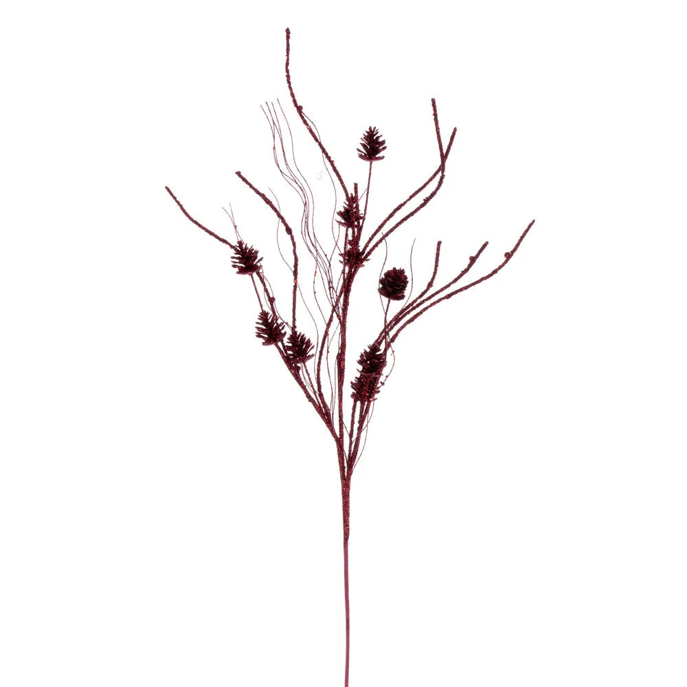 Vickerman QG224065 32" Burgundy Mini Pinecone Twig Glitter Spray 6 Per Bag.