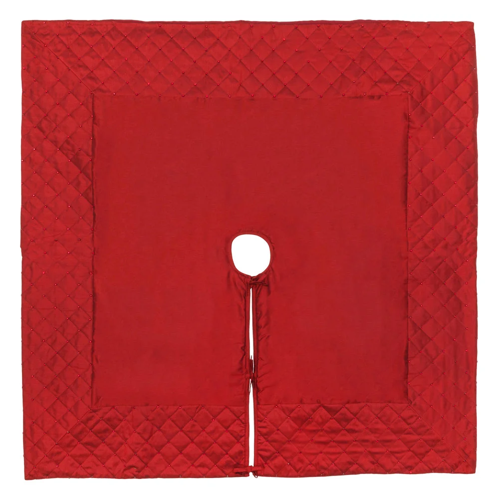 Vickerman QTX190452 52" Red Quilt Stitch Jewel Christmas Tree Skirt