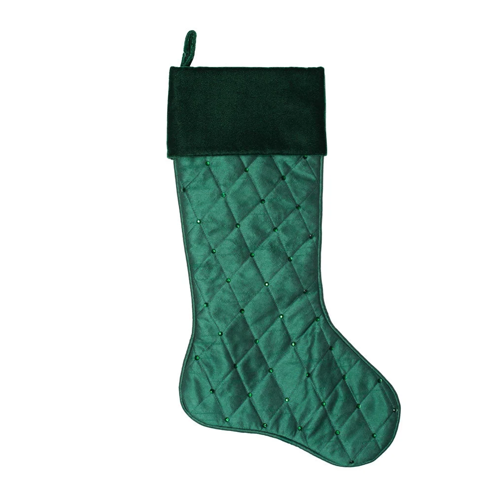 Vickerman QTX190521 21" Green Quilt Stitch Jewel Christmas Stocking