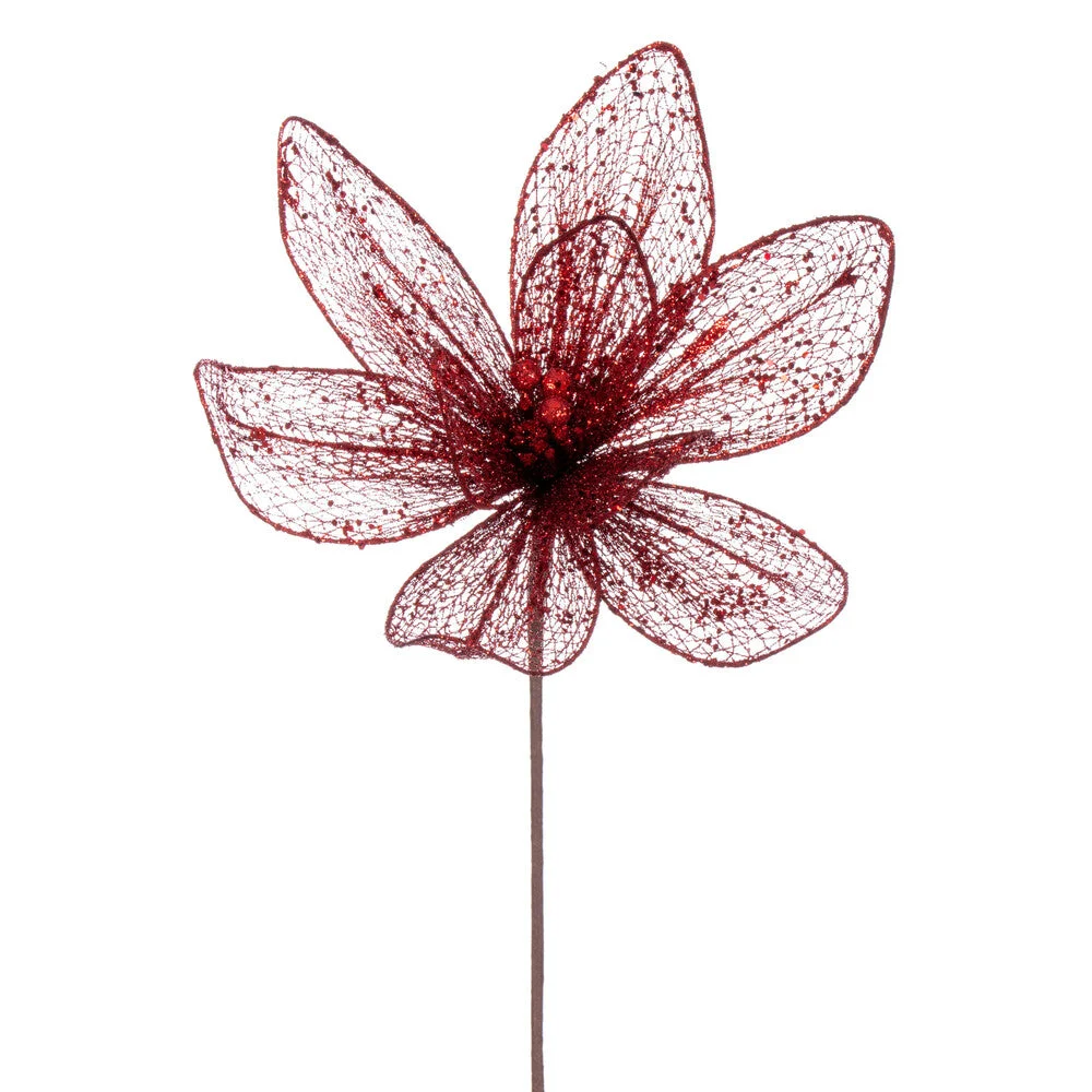 Vickerman RG221903 24" Red Mesh Glitter Sequin Poinsettia 2 Per Bag.