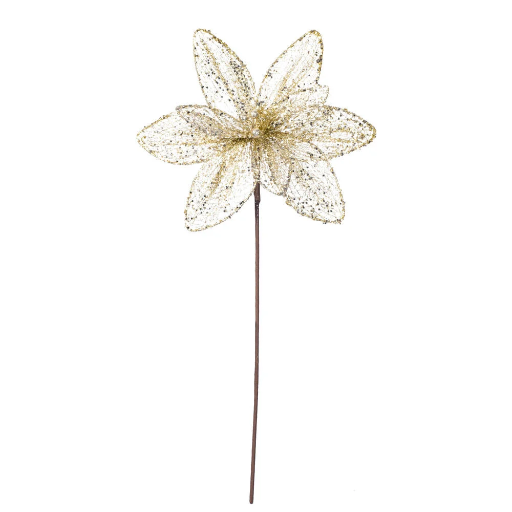 Vickerman RG221938 24" Champagne Mesh Glitter Sequin Poinsettia 2 Per Bag.