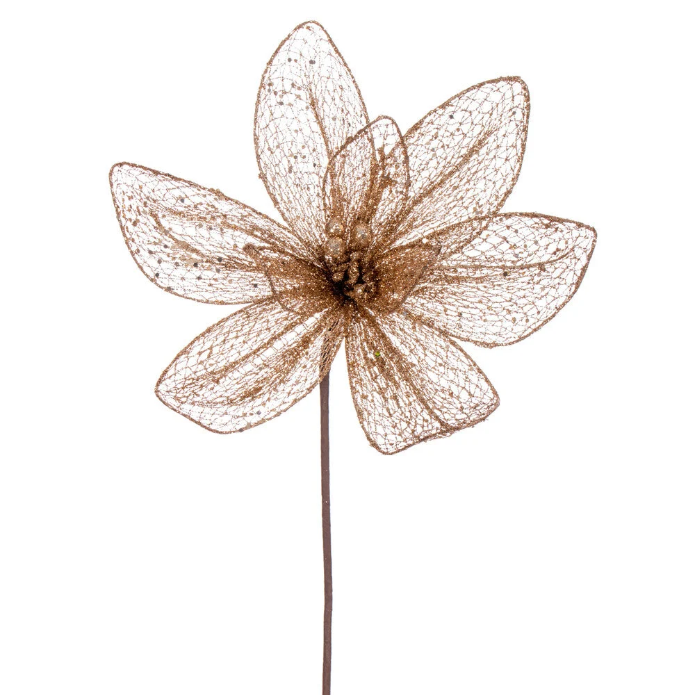 Vickerman RG221958 24" Rose Gold Mesh Glitter Sequin Poinsettia 2 Per Bag.