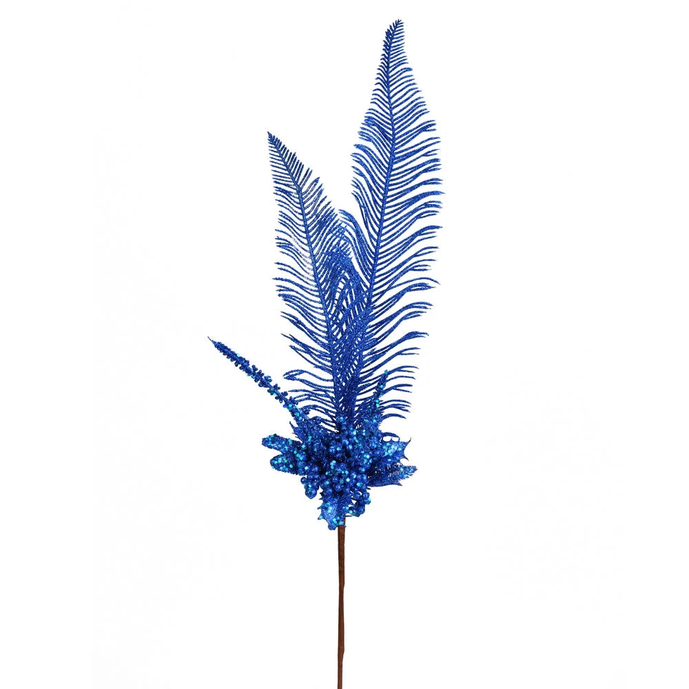 Vickerman RX192802 30" Blue Glitter Fern Berry Artificial Christmas Spray. Includes 2 Sprays Per Pack.
