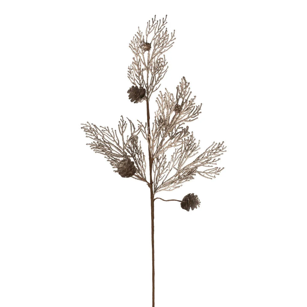 Vickerman RX193238 36" Champagne Glitter Pine Cone Artificial Christmas Spray. Includes 3 Sprays Per Pack.