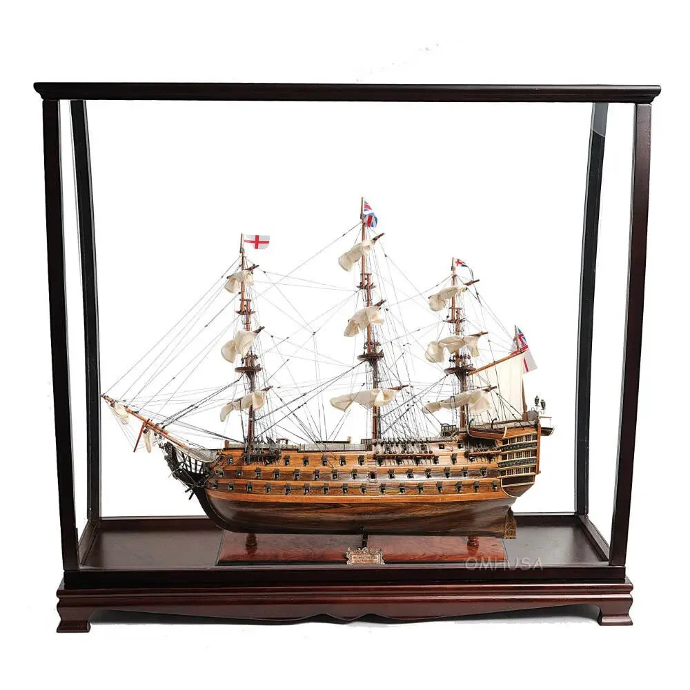 HMS Victory Ship Model with Display Case – 31.5 in Handcrafted Wooden Decor By Old Modern Handicrafts