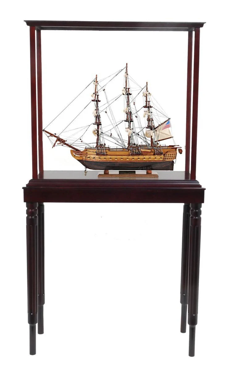 USS Constitution Small Model Ship – 49.75" Handcrafted Wood – with Display Case By Old Modern Handicrafts