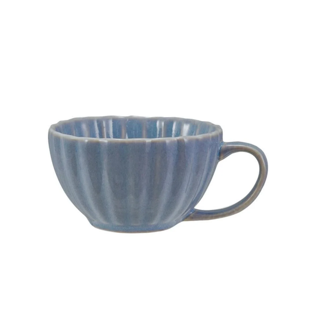 French Blue Ribbed Stoneware Cup