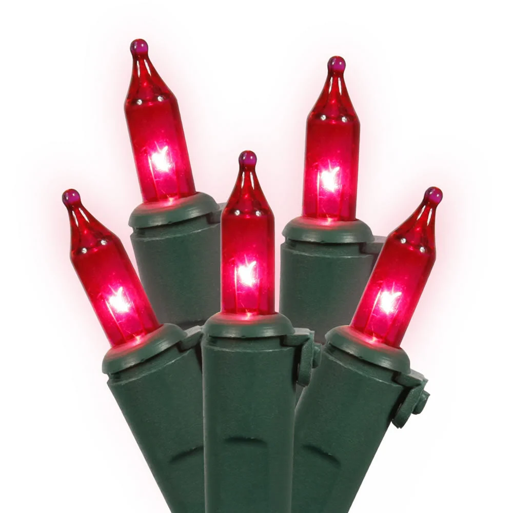 Vickerman W4G1008 100 Pink Mini Light On Green Wire 33' Christmas Light Strand