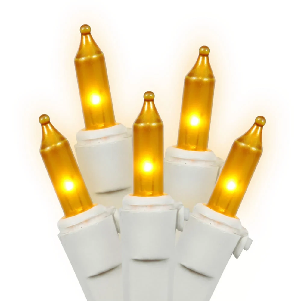 Vickerman W4W0507 50 Light Gold Mini Light Set End Connecting Lamp Lock 4" Spacing 16' Long Pbh