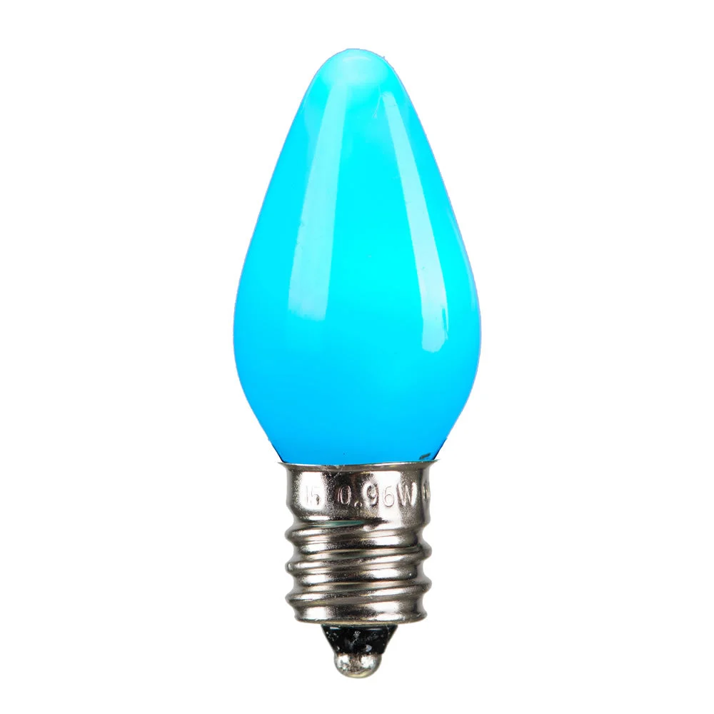Vickerman XLEDSC7LT-25 C7 Ceramic LED Turquoise Twinkle Bulb Nickel Base 130V .96 Watts 25 Bulbs Per Pack