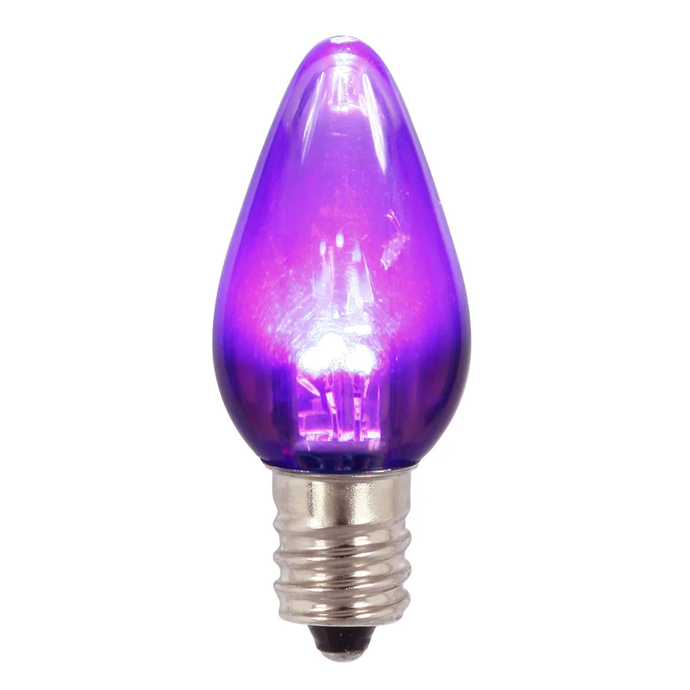 Vickerman XLEDTC76T-25 C7 Twinkle Transparent Plastic LED Purple Dimmable Bulb E12 Nickel Base 25 Per Pack.