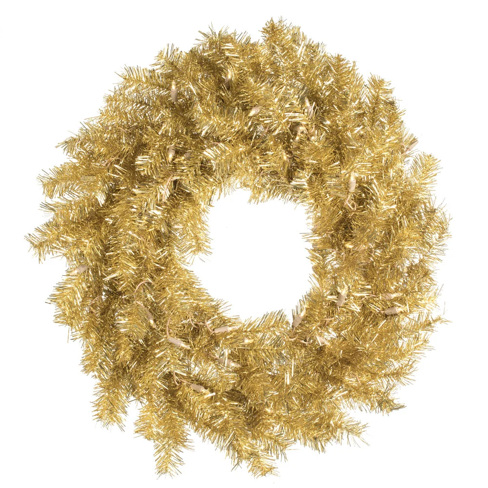Vickerman A147731LED 30" Gold and Silver Tinsel Artificial Christmas Wreath Warm White Dura-lit LED Lights