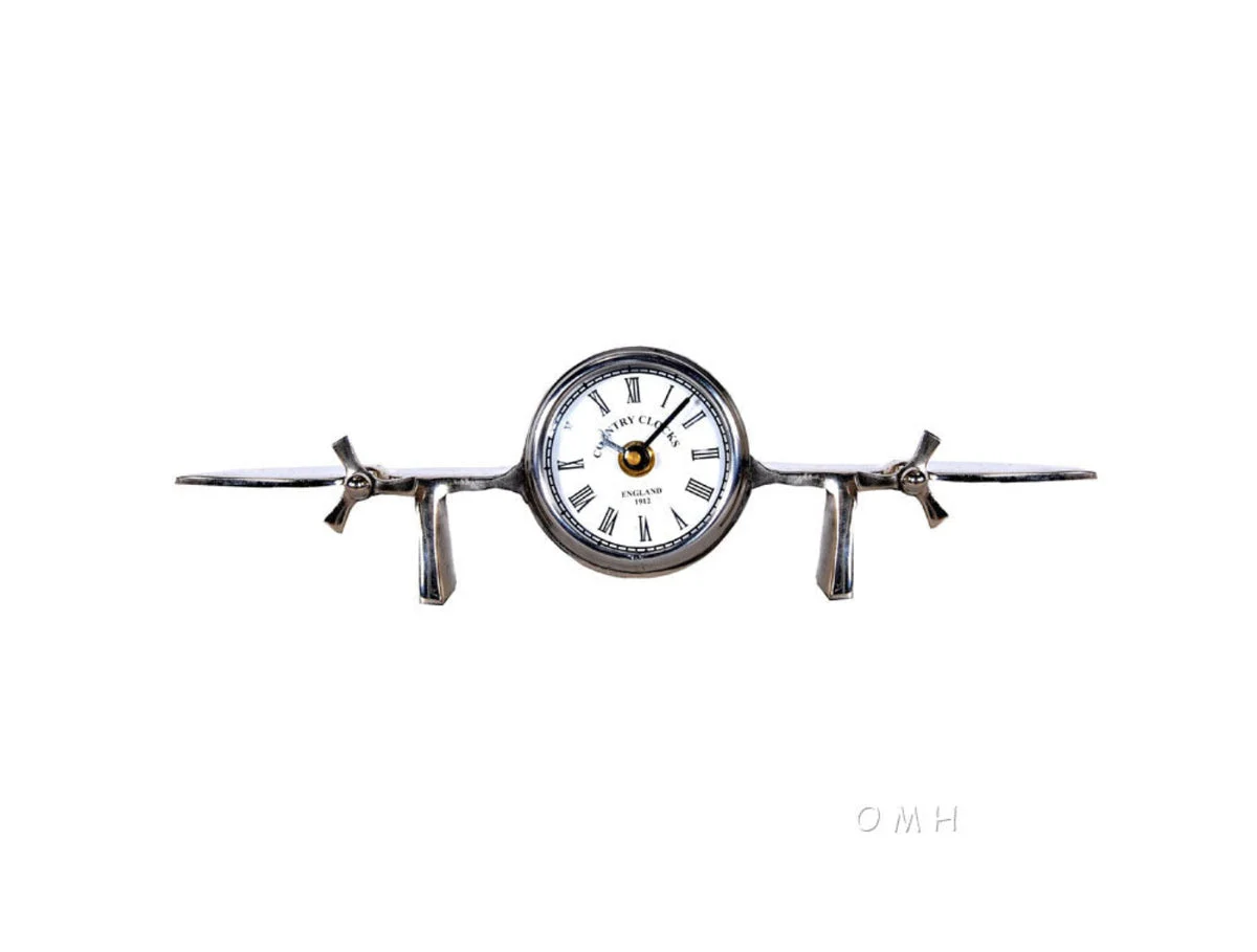 Decorative Airplane Clock 4.5" H – Hand-Cast Aluminum – Tabletop Accent By Old Modern Handicrafts