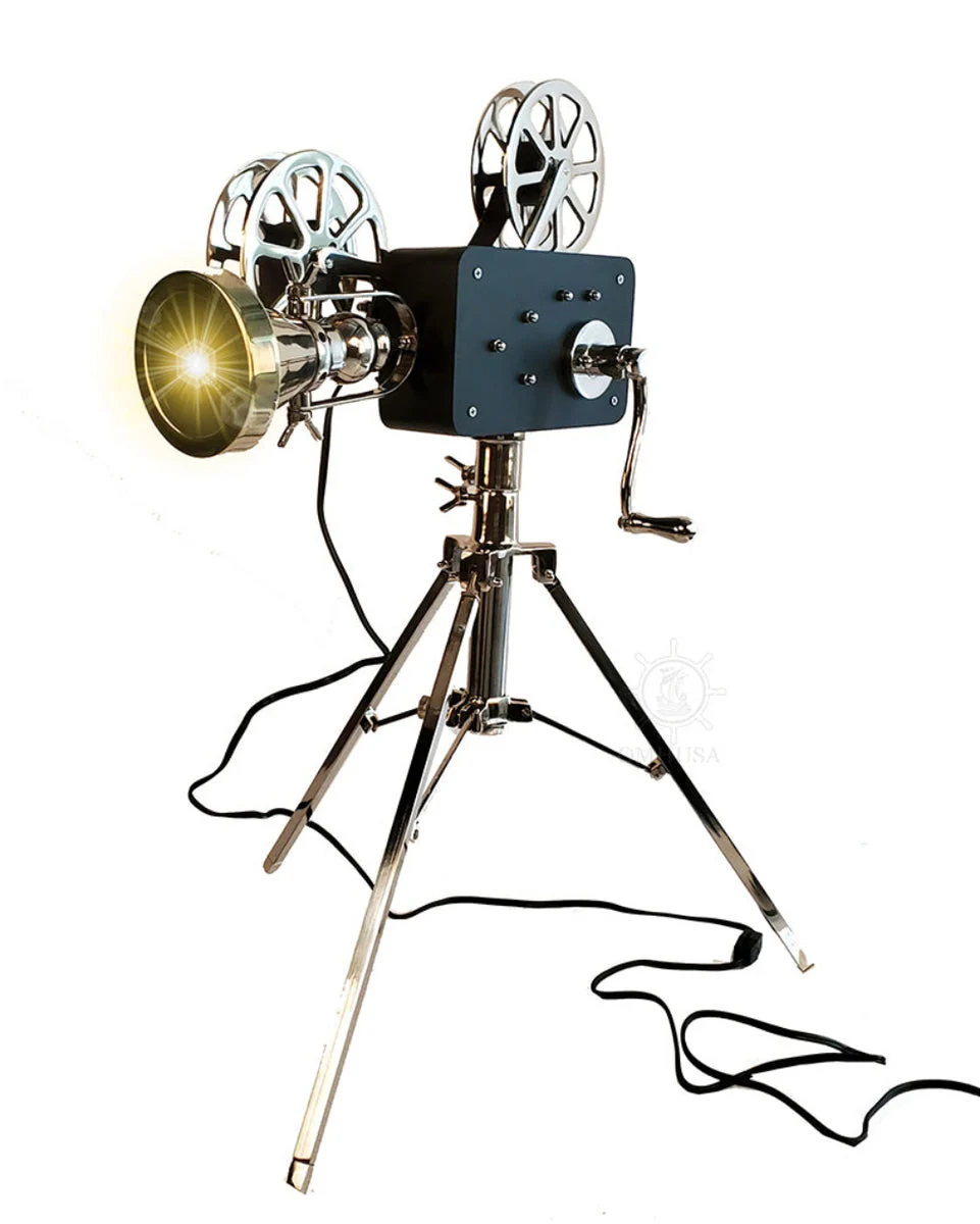 Aluminum Display Projector Lamp 36 Inch H – Vintage Cinema Style with Wood Base By Old Modern Handicrafts