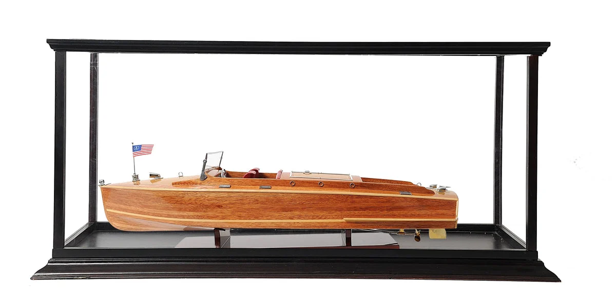 Chris Craft Runabout Wooden Model with Protective Display Case – 15"H Old Modern Handicrafts