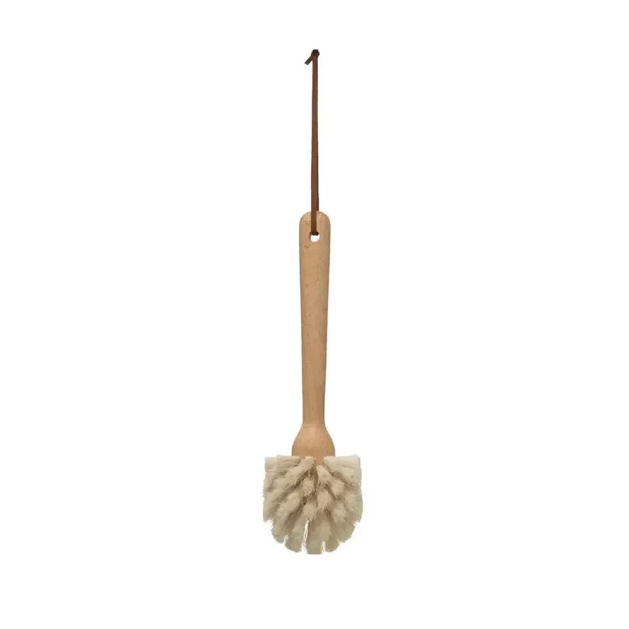 Beech Wood Dish Brush with Leather Strap - Natural