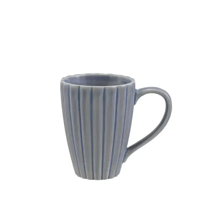 French Blue Ribbed Stoneware 14 oz Mug