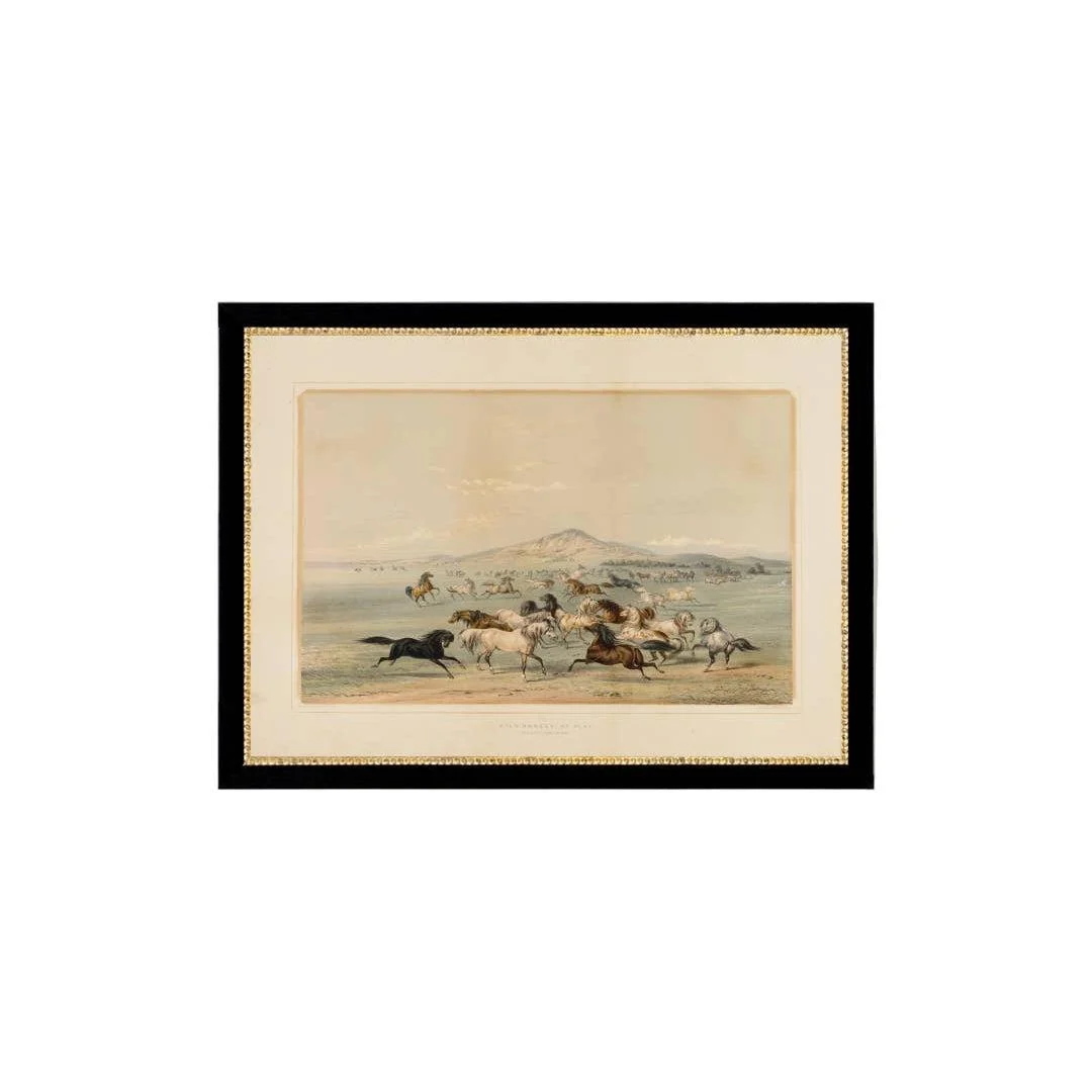 Field Of Horses Framed Antique Art