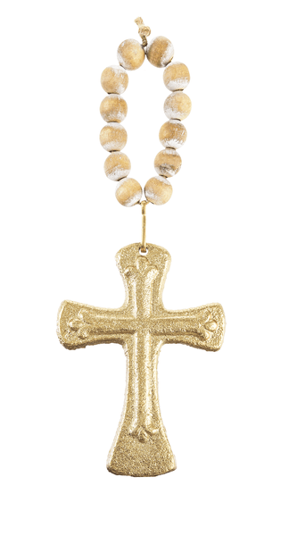 Small Gold Cross with Beaded Hanger