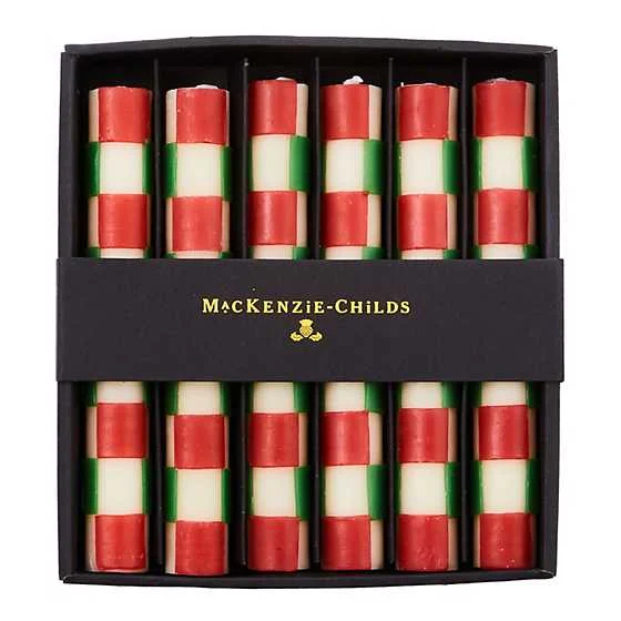 MacKenzie-Childs Check Red & Green Mini Dinner Candles, Set of 6 - Final Sale