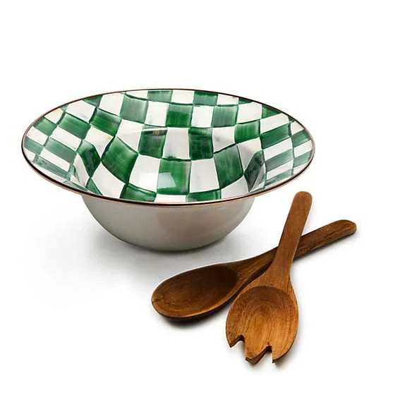 MacKenzie-Childs Emerald Check Salad Serving Set