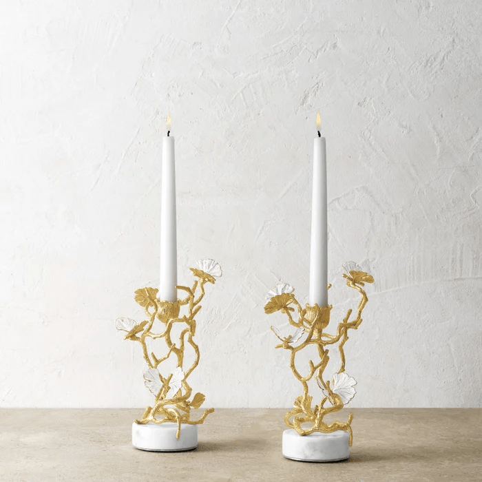 Michael Aram Butterfly Ginkgo Gold Candleholders S/2