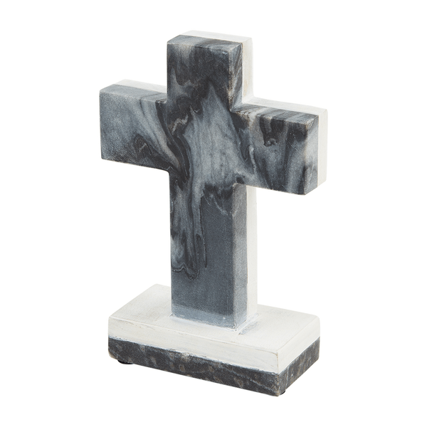 Mud Pie Gray Marble Wood Cross