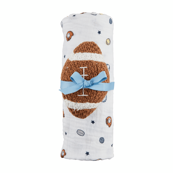 Mud Pie Sports Swaddle And Rattle Set