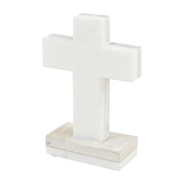 Mud Pie White Marble Wood Cross