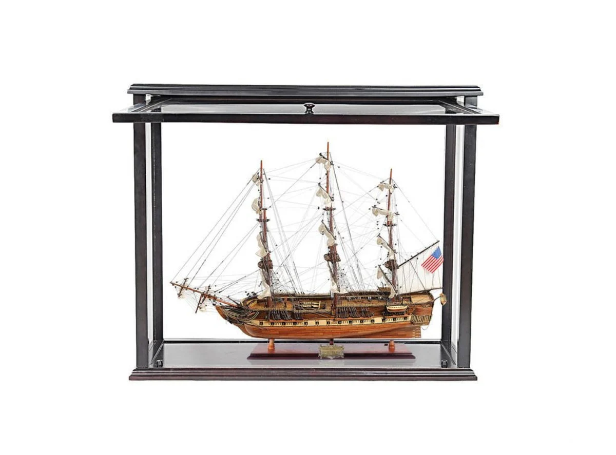 USS Constitution Mid Ship Model – 29.5" Handcrafted Wood – Front Open Display Case By Old Modern Handicrafts
