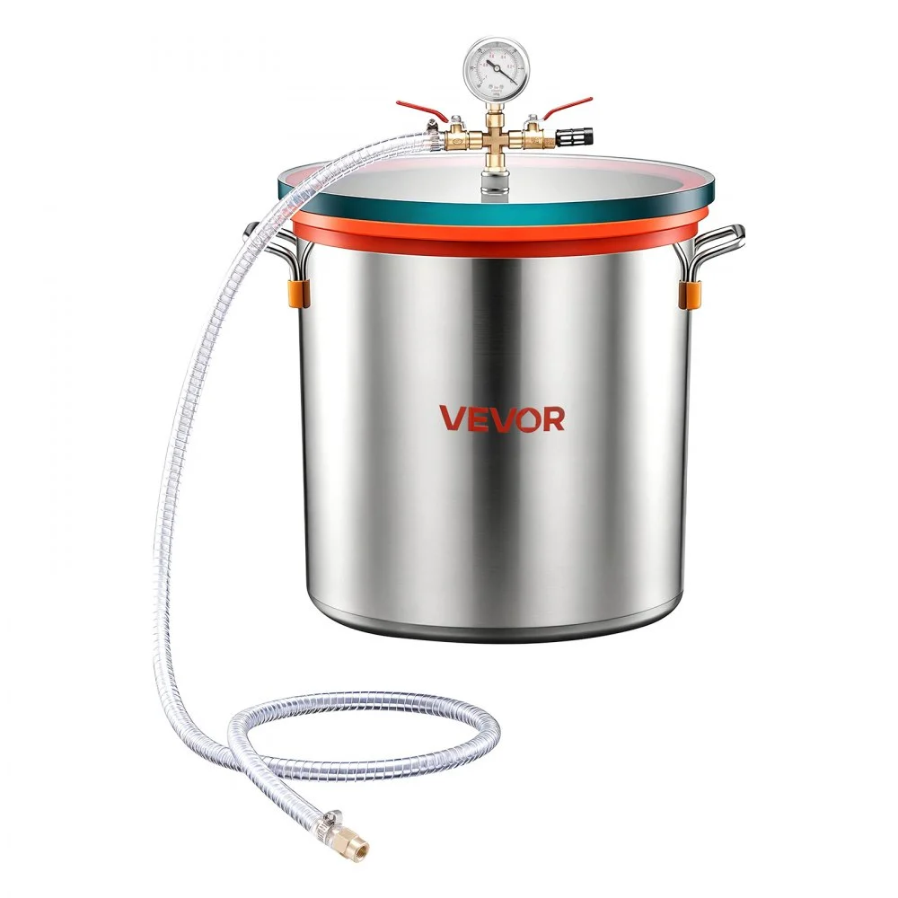 VEVOR 9 Gallon Vacuum Chamber, Stainless Steel, Vacuum Degassing Chamber with Tempered Glass Lid, Hose, Air Filter, for Resin Casting, Stabilizing Wood, Degassing Silicone, Epoxies, Essential Oils