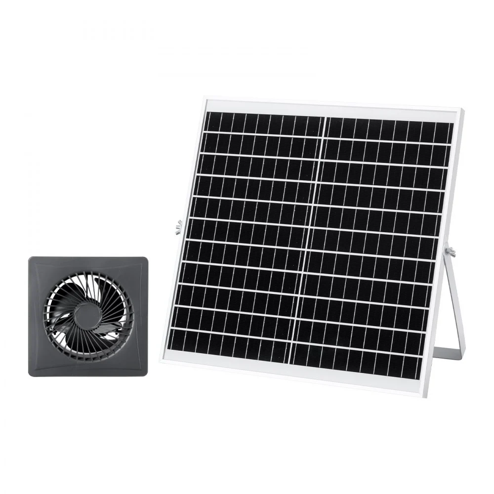 VEVOR Solar Powered Fan, 20W Solar Panel with Battery Storage, 220 CFM Airflow, Adjustable Panel Angle, 2030 RPM High-Speed, Fast Air Exchange for Greenhouse, Grow Tents, Chicken Coops, Shelters