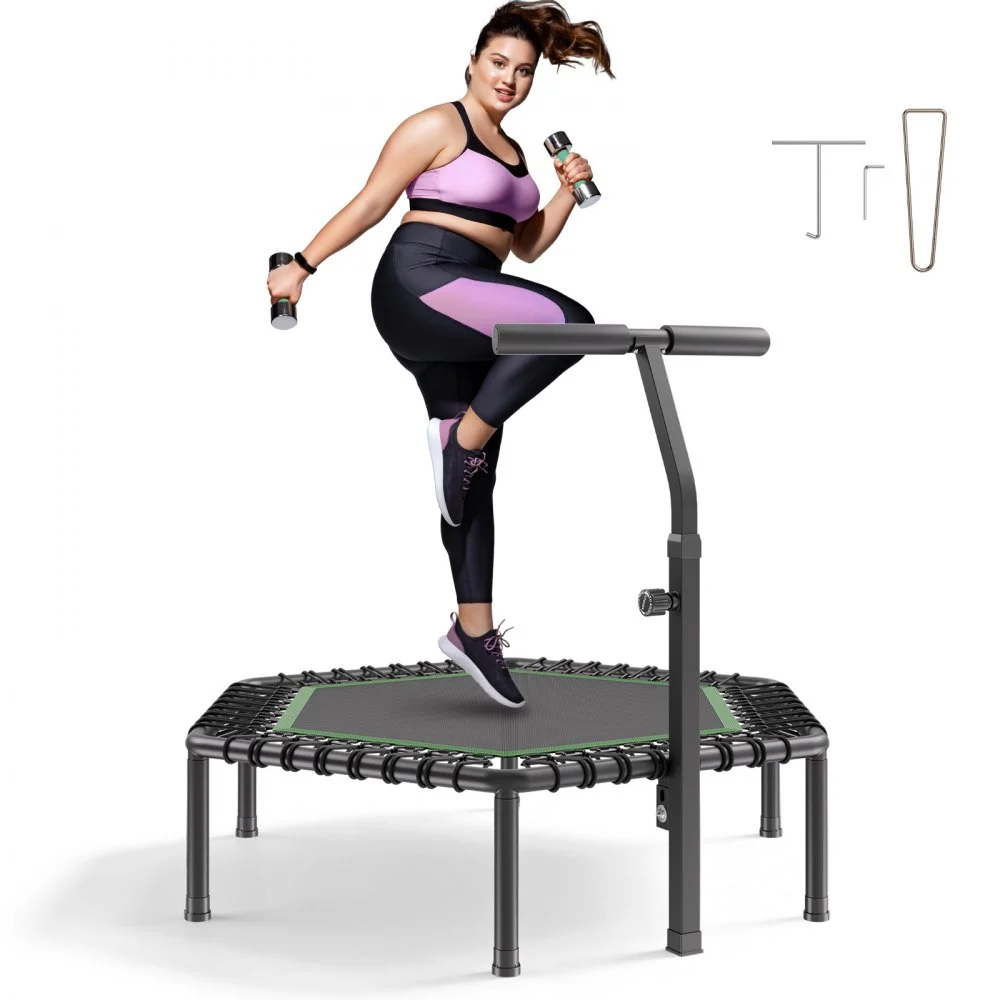 VEVOR 54.5 Inch Mini Trampoline, 450 lbs Max Load Fitness Rebounder, Stable & Quiet Small Trampoline with 3 Levels Height Adjustable & Foam Handle, Exercise Rebounder for Adults Indoor/Garden Workout