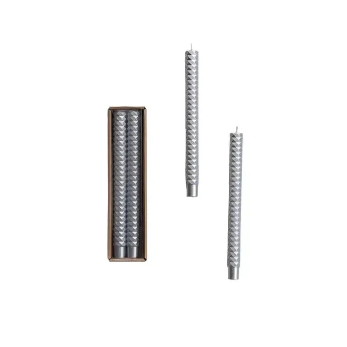 Silver Faceted Taper Candles // Set of 2