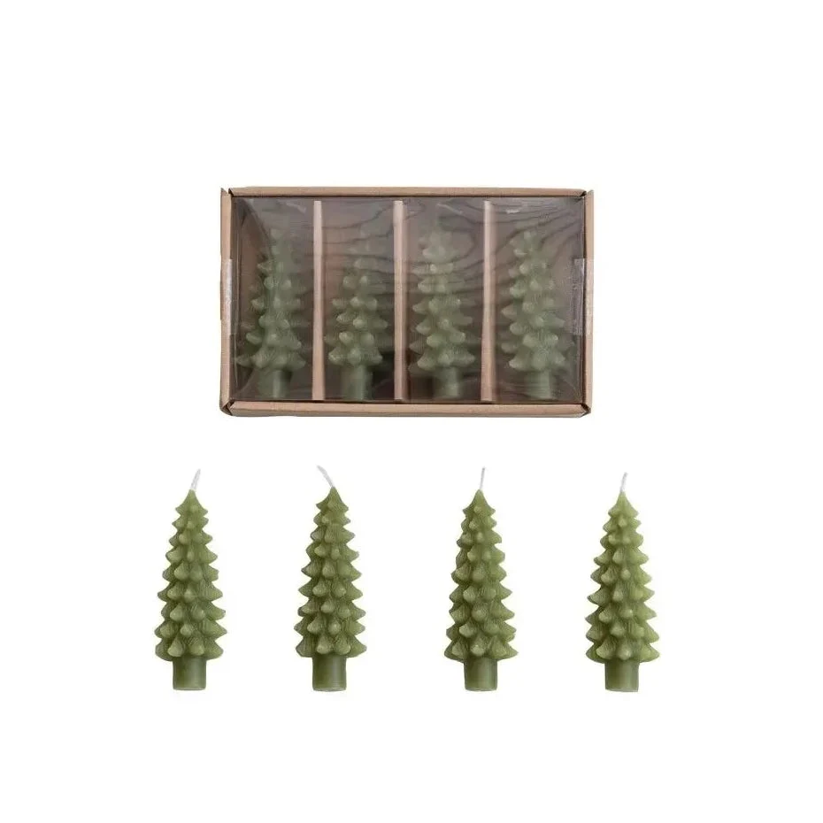 Green Tree Bottle Taper Candles // Set of 4