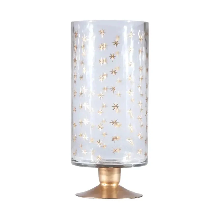 Starburst Hand-Painted Etched Glass Footed Hurricane