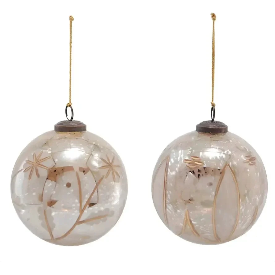 5" Etched Mercury Glass Ball Ornament // 2 Styles